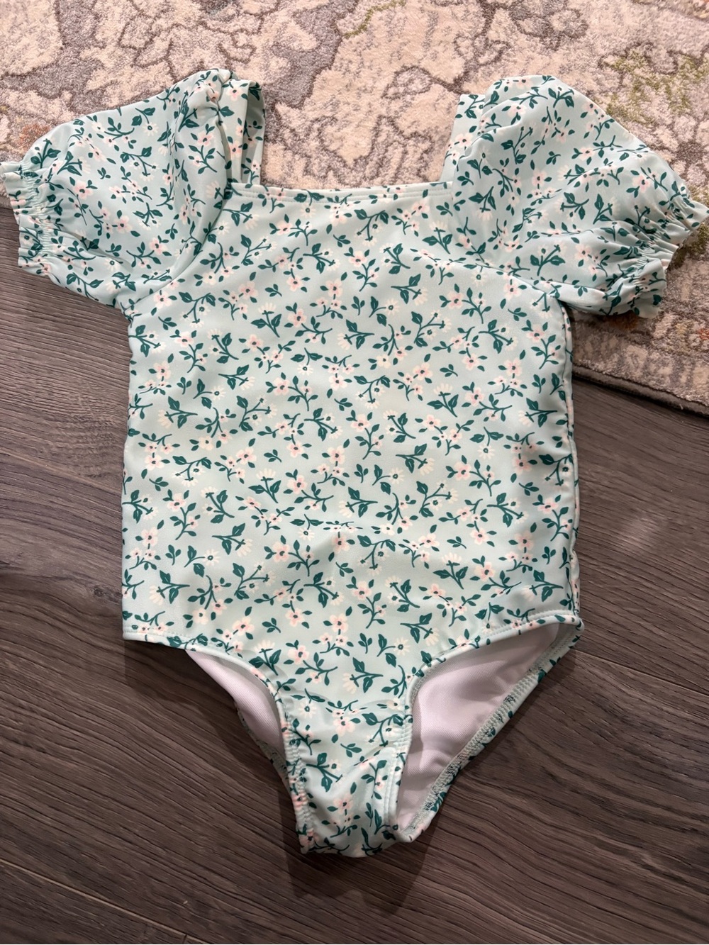 Cat & Jack Mint Green Floral Puff Sleeve One-Piece
